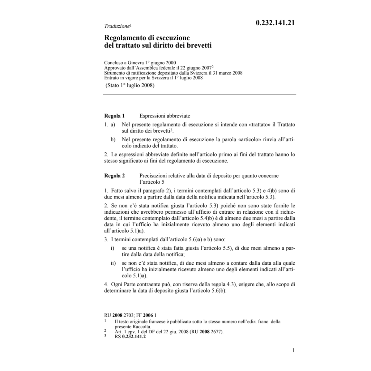 R esecuzione trattato diritto brevetti