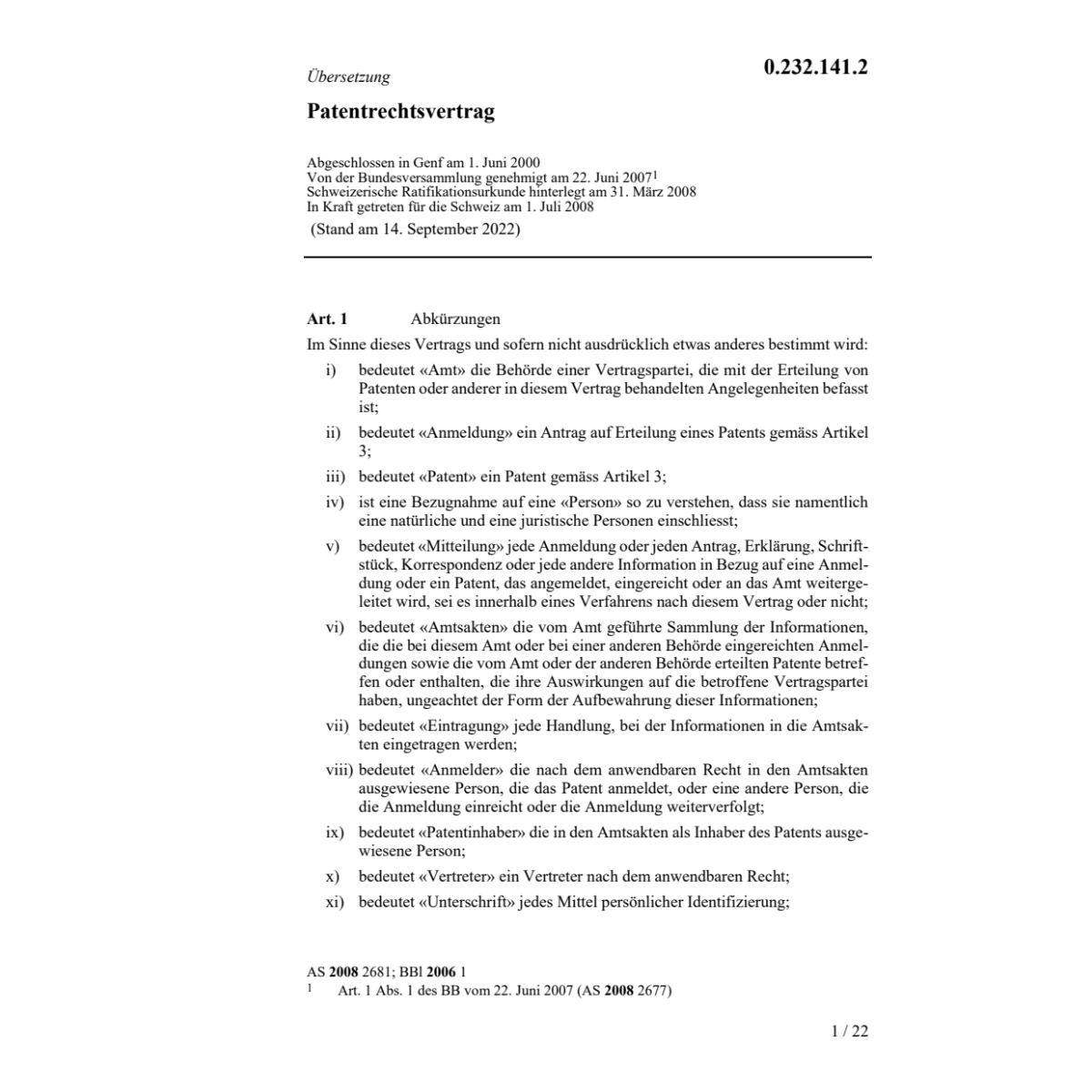 Patentrechtsvertrag