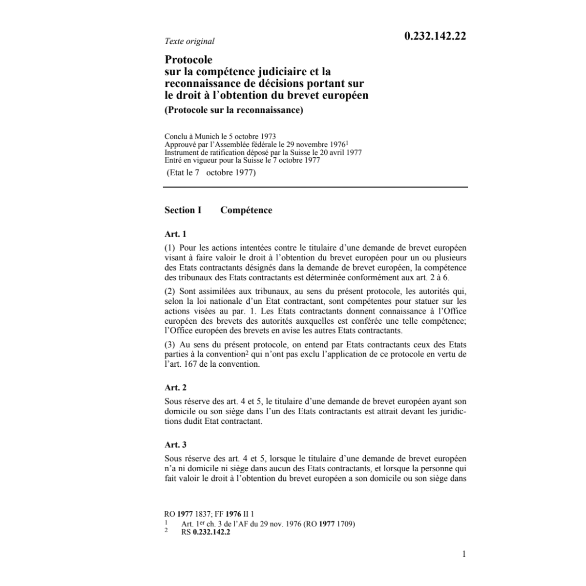 Prot. compétence judiciaire brevet