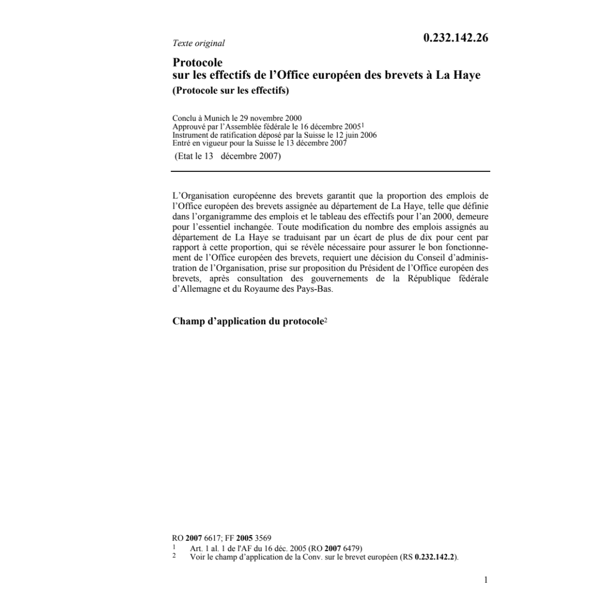 Protocole sur les effectifs