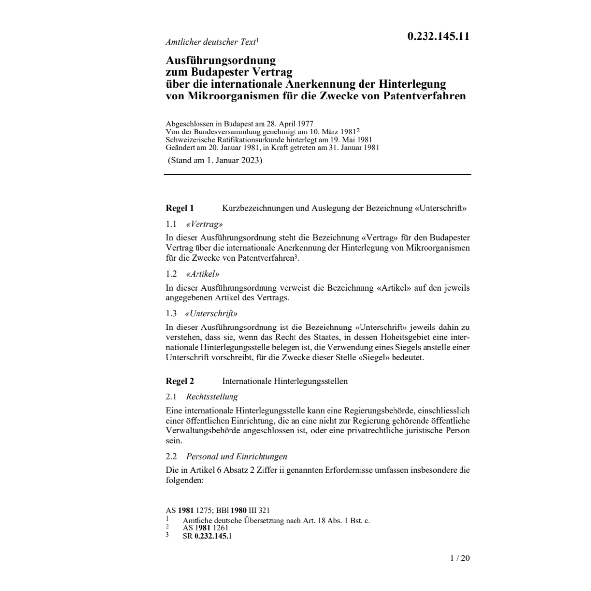 Ausführungsverordnung Budapester Vertrag