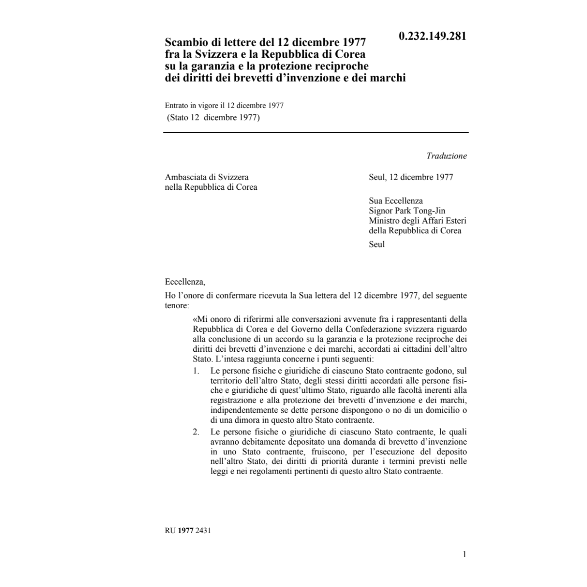 Lettere protezione brevetti marchi Corea