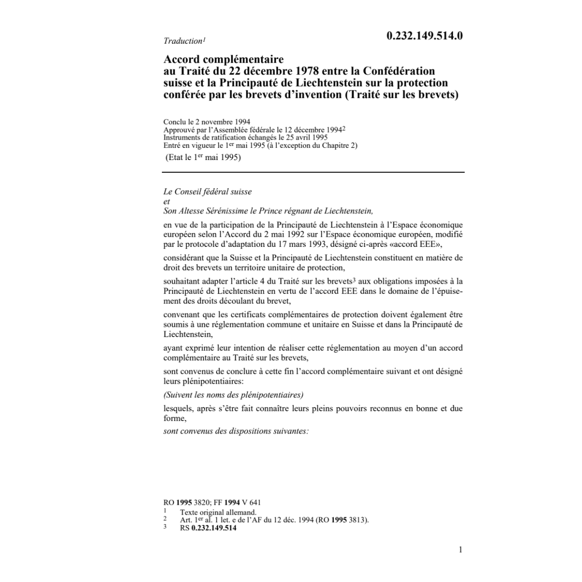 Ac. complémentaire Tr. sur brevets FL