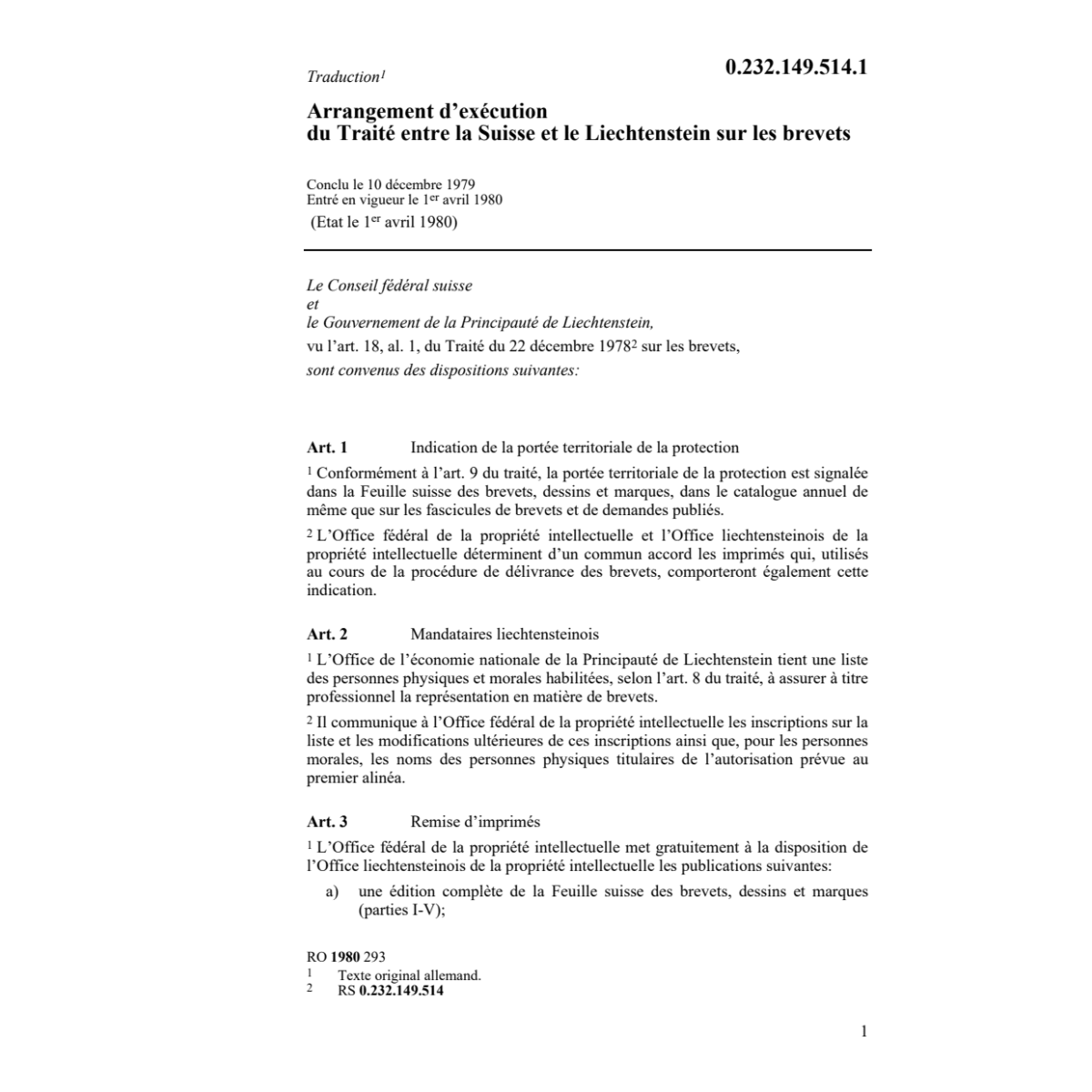 Ar. d'ex. du Tr. sur les brevets FL