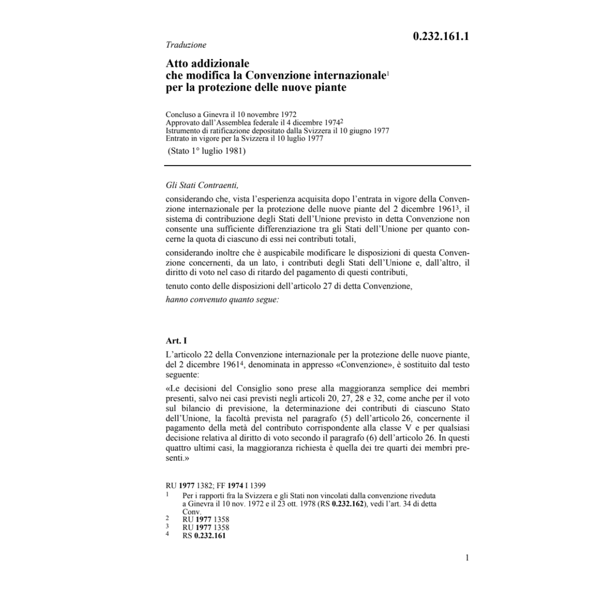 Atto addizionale del 10 novembre 1972