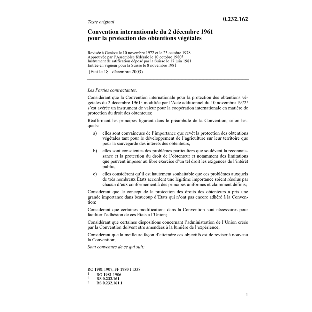 Conv. protection obtentions végétales