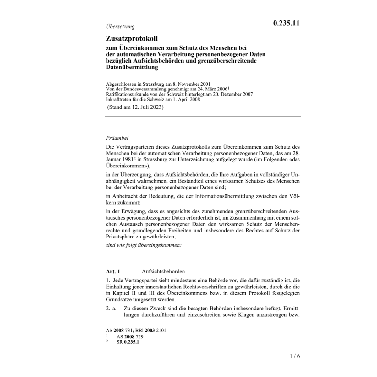 Zusatzprot. Übereink. Datenübermittlung