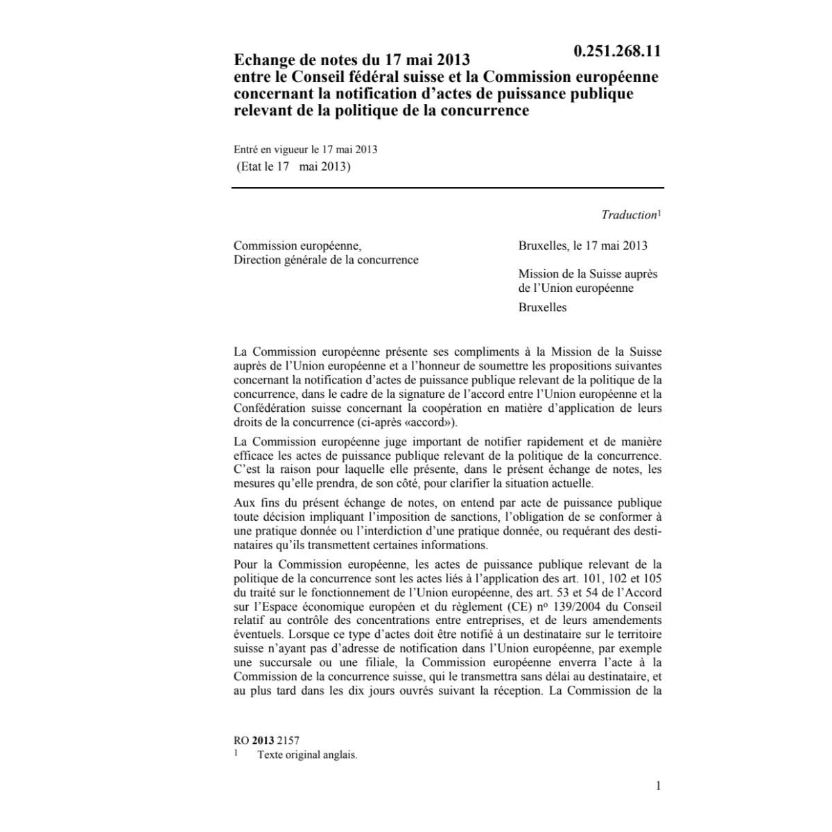 Echange note notificat.polit.concurrence