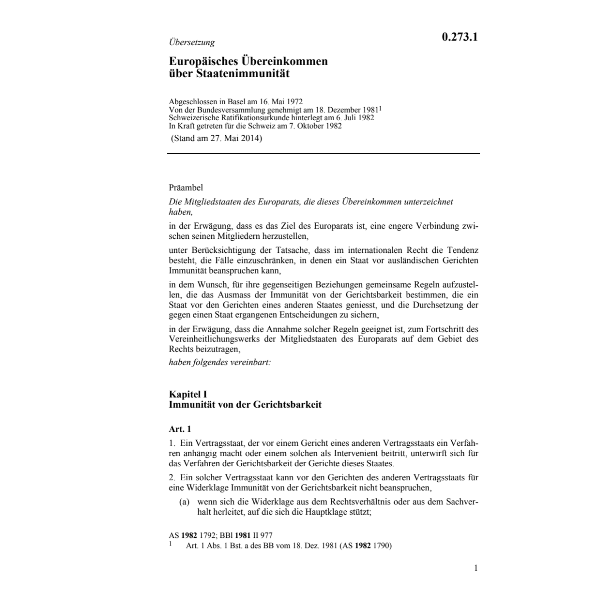 Europ. Übereink. Staatenimmunität