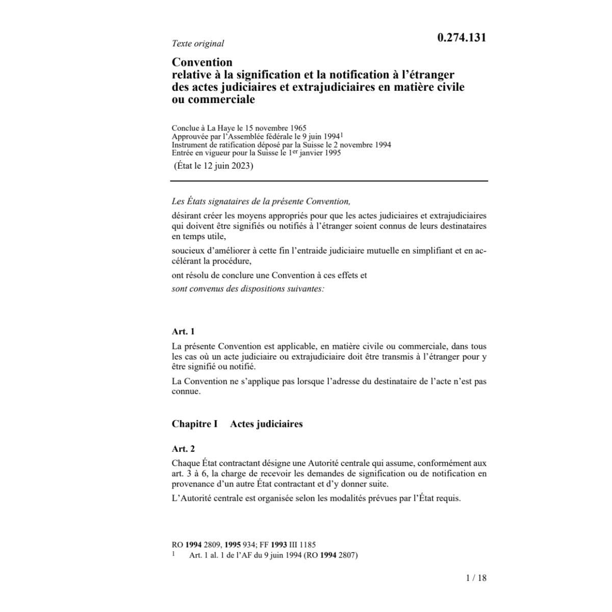 Conv. signification, notification actes
