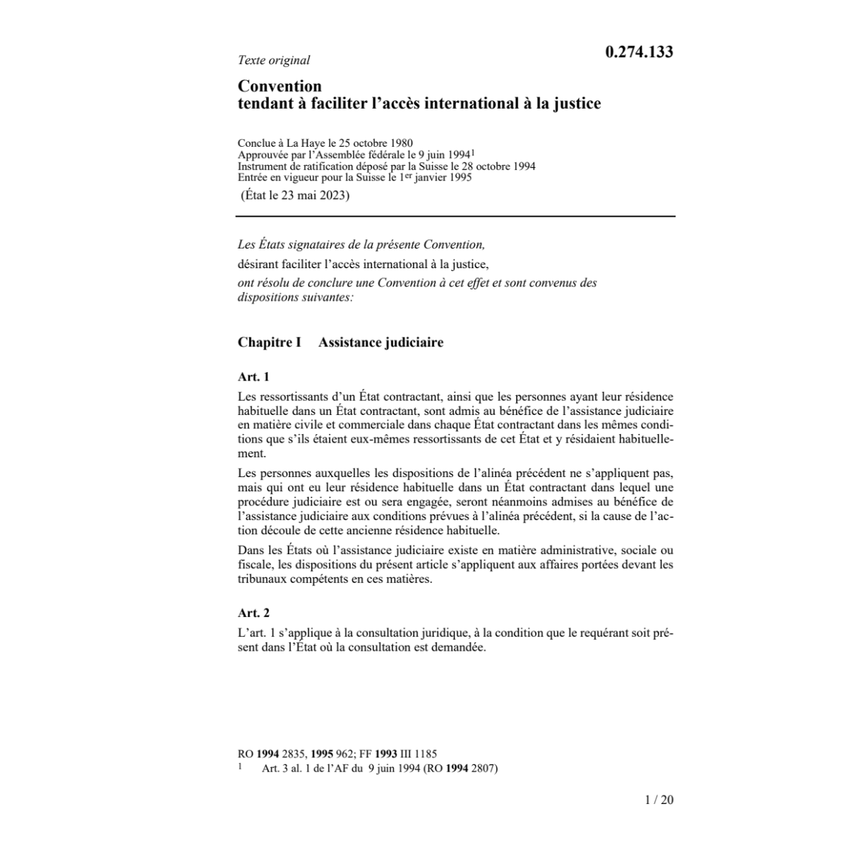 Conv. accès internat. à la justice