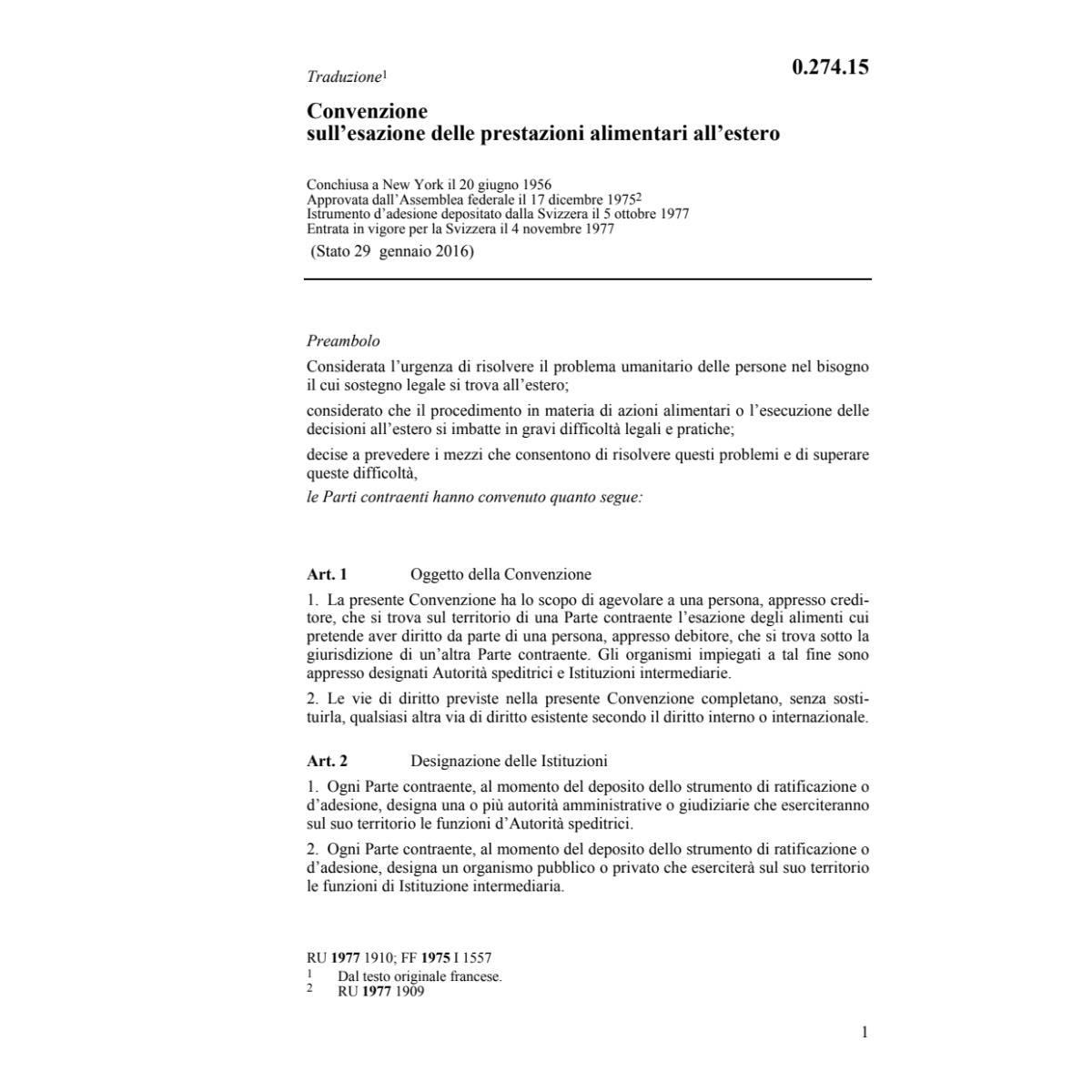 Conv. prestzioni alimentari all'estero