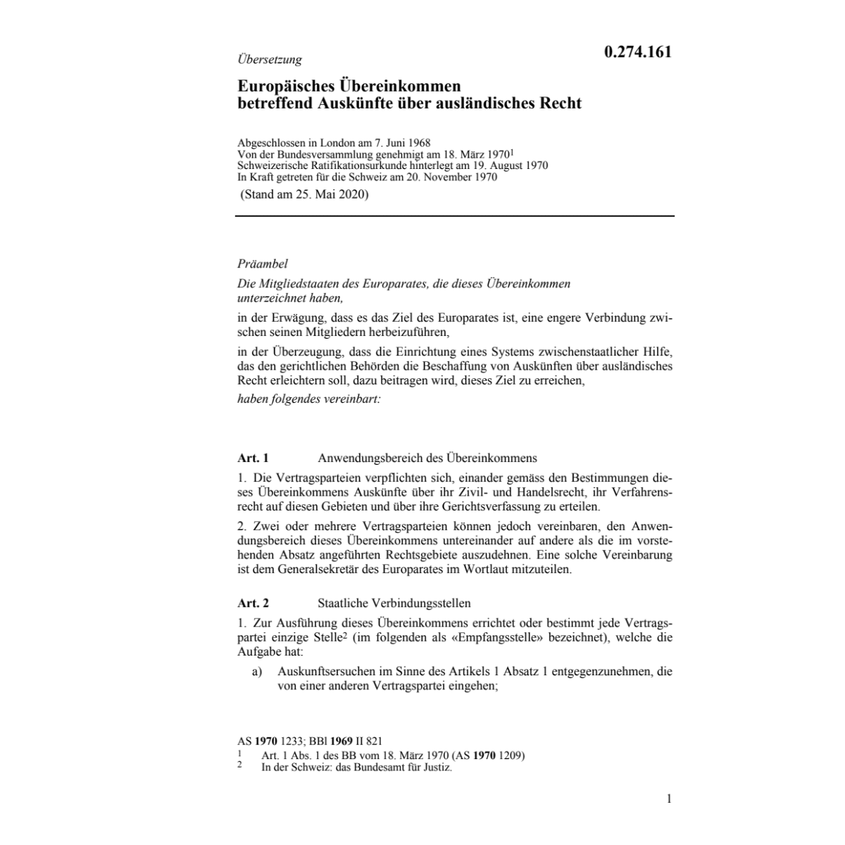Europ. Übereink. Auskünfte ausländ.Recht