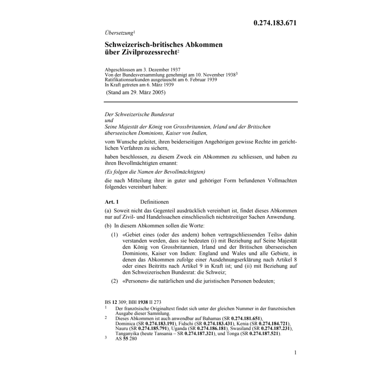 Schweiz-britisches Abk Zivilprozessrecht
