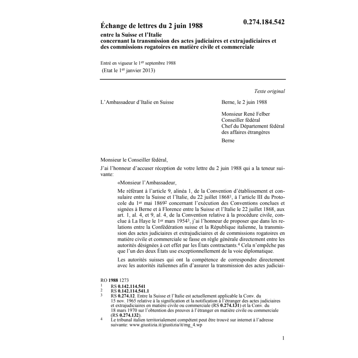 Lettres transmission actes judiciaires I