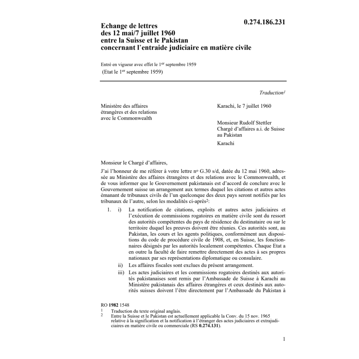 Lettres entraide judiciaire Pakistan
