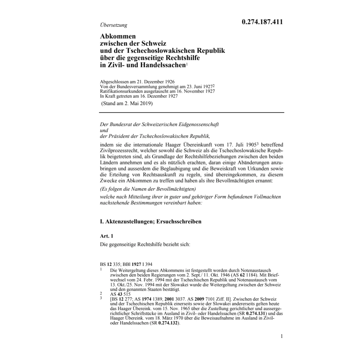 Abk Rechtshilfe Tschechoslowak. Rep.