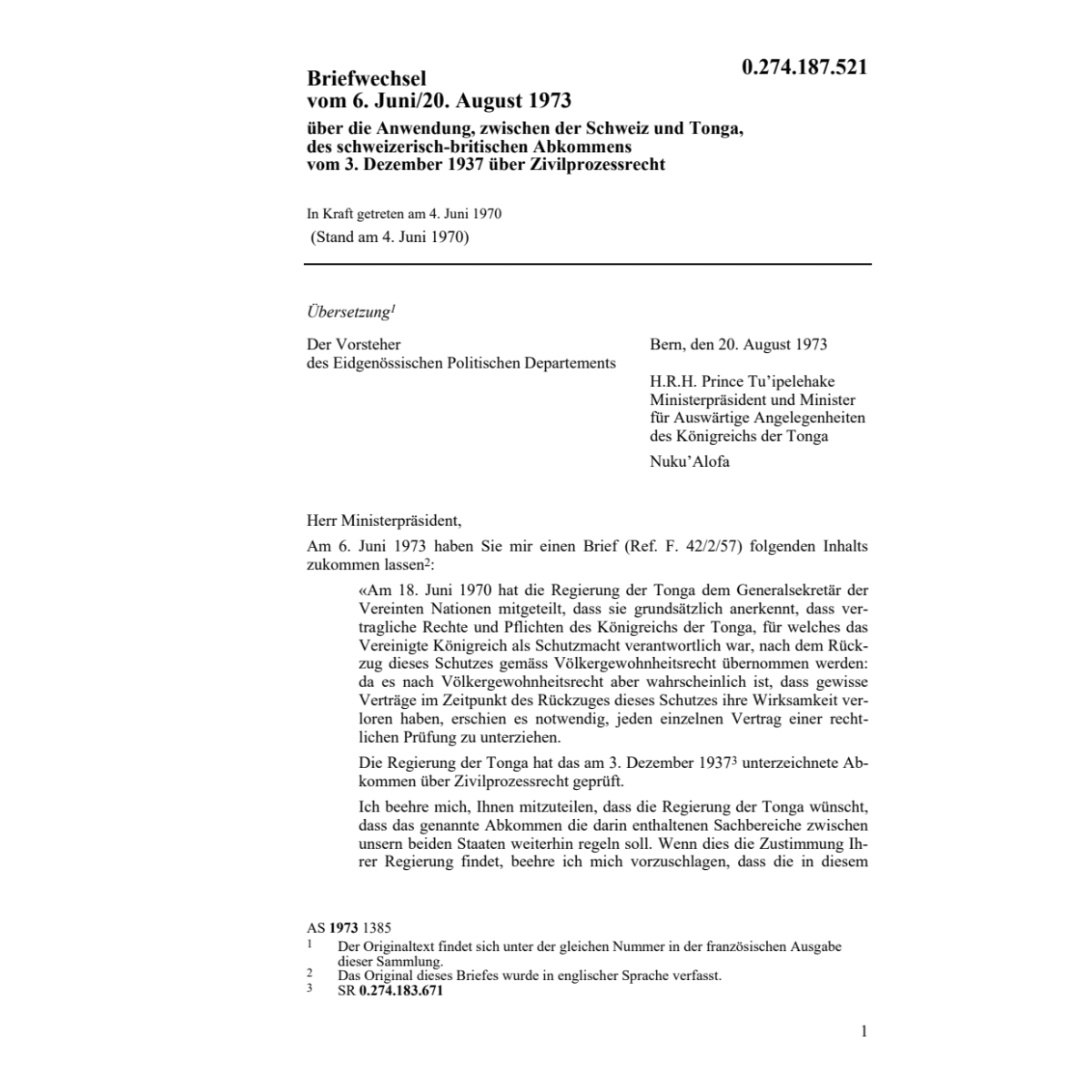 Briefw. Zivilprozessrecht Tonga