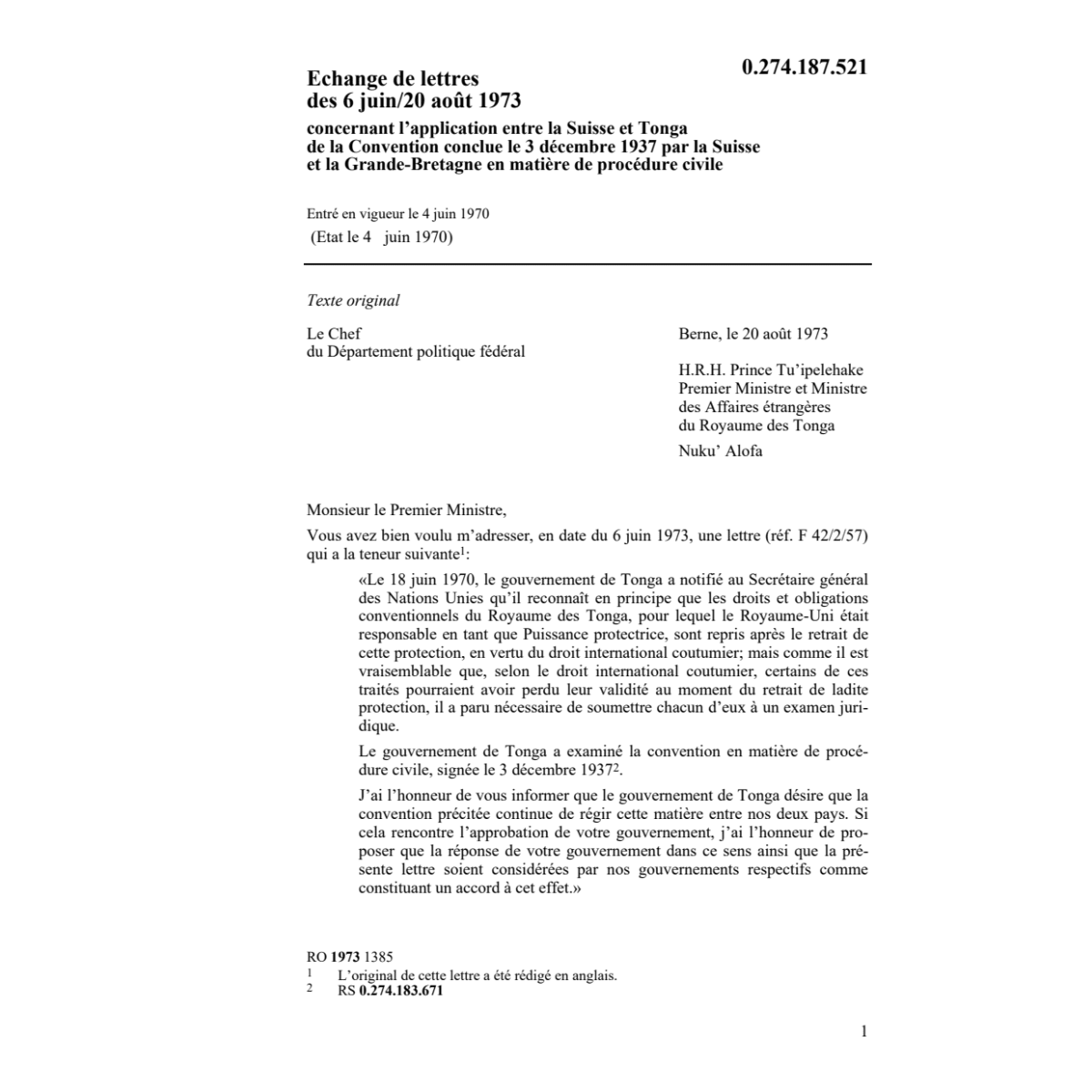 Lettres procédure civile Tonga