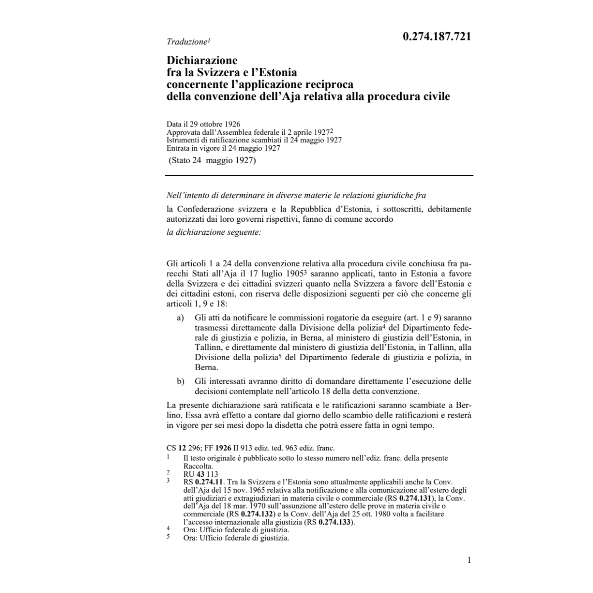 Dichiarazione Estonia procedura civile