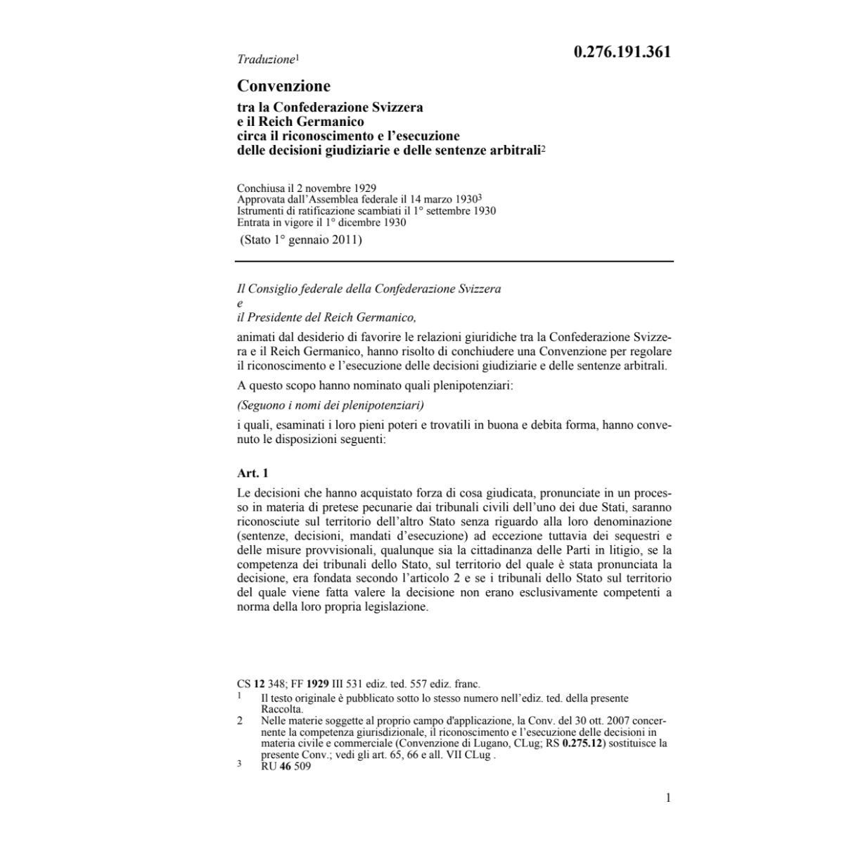 Conv. decisioni giudiziarie Reich Germ.