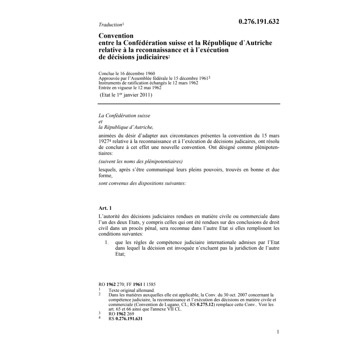Conv décisions judiciaires Rép. Autriche