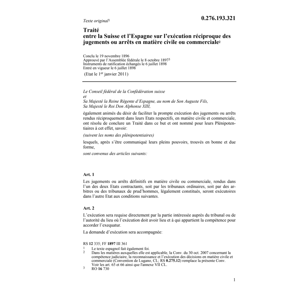 Tr. exécution jugements, arrêts Espagne