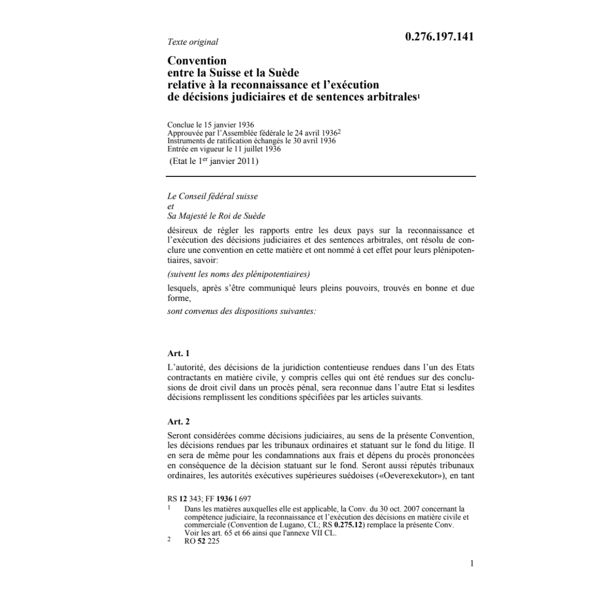 Conv. décisions judiciaires Suède