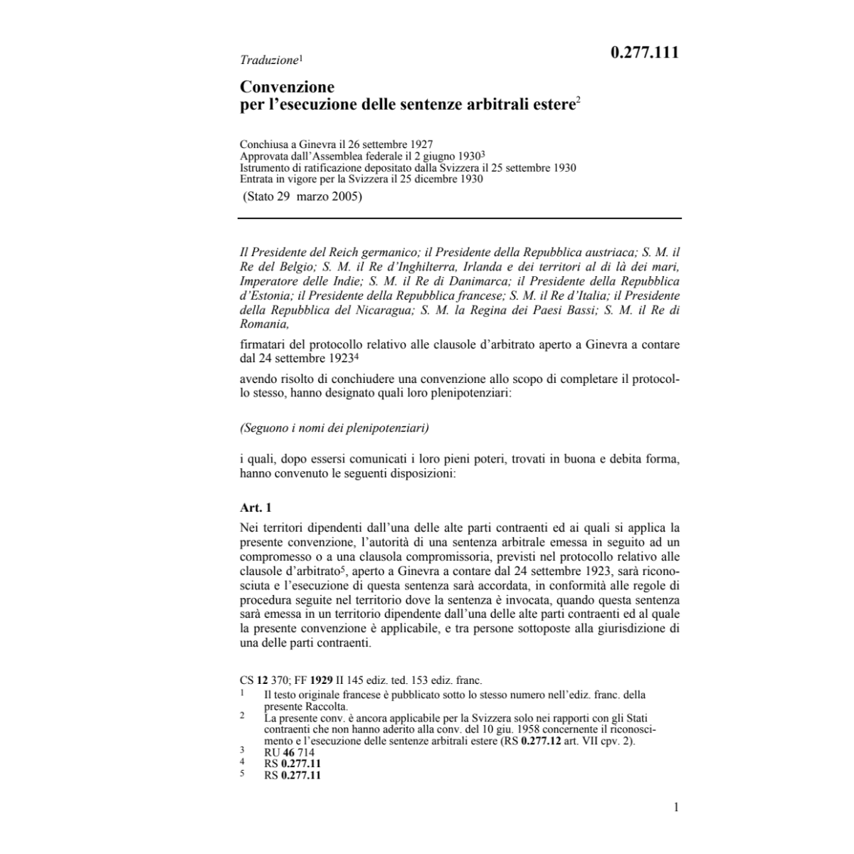 Conv. esecuzione sentenze arbitrali