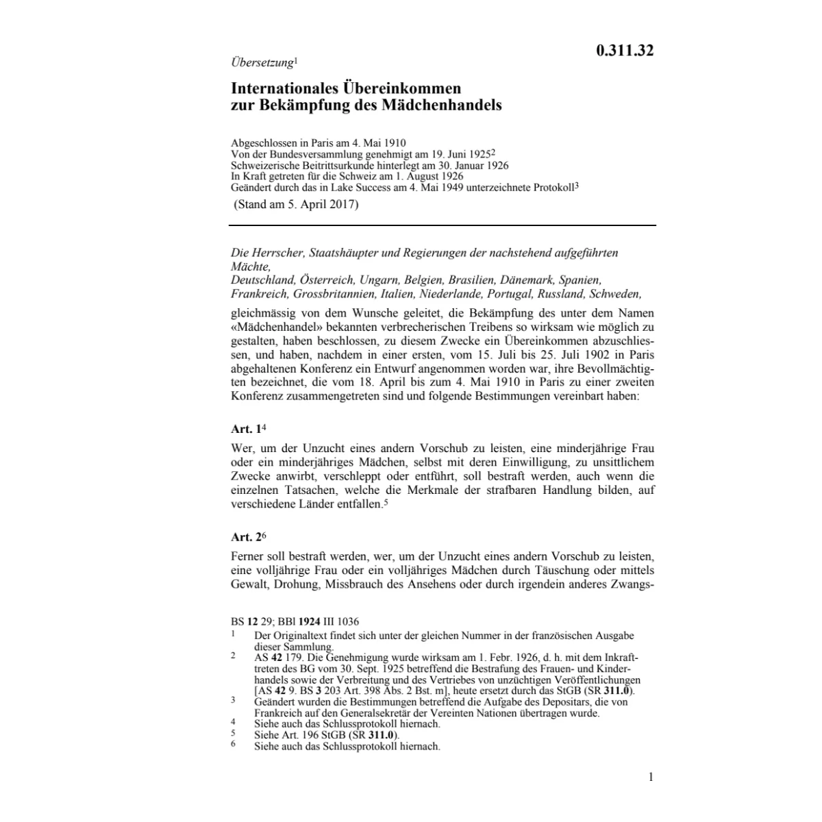 Int. Abk. Mädchenhandel