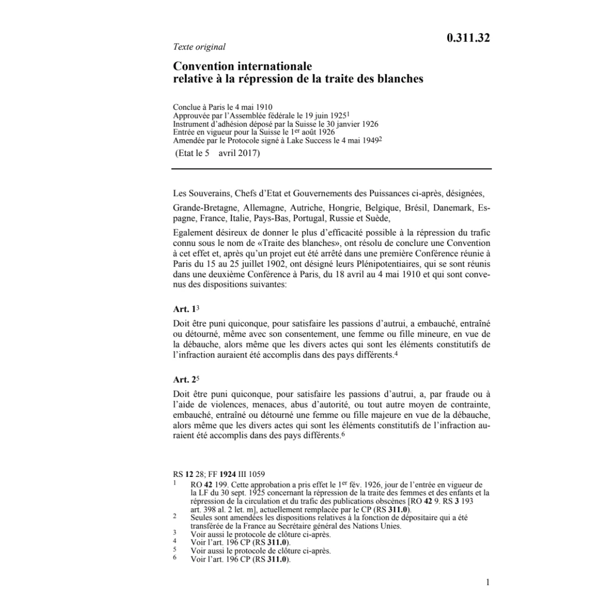Conv. int. traite des blanches