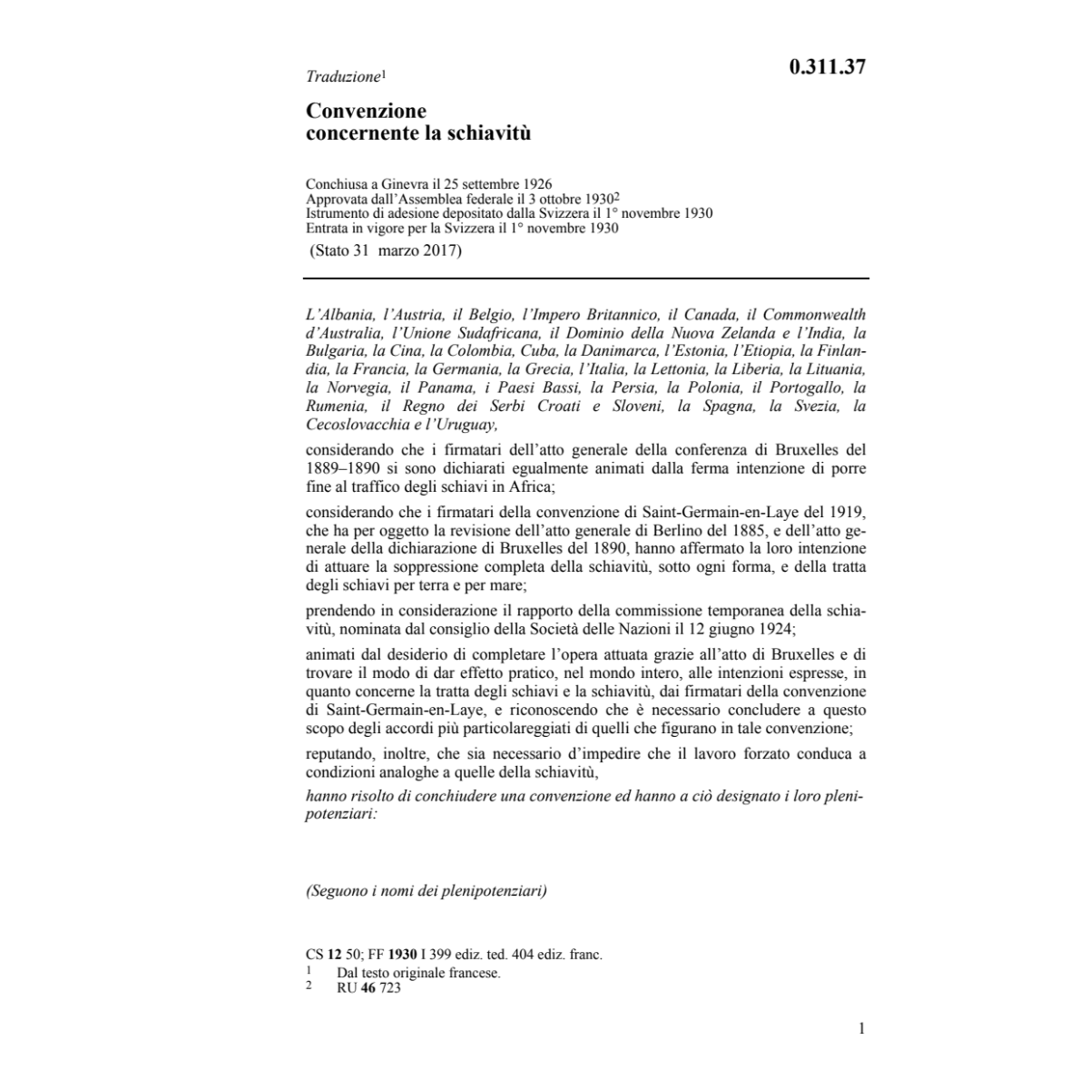 Conv. concernente la schiavitù