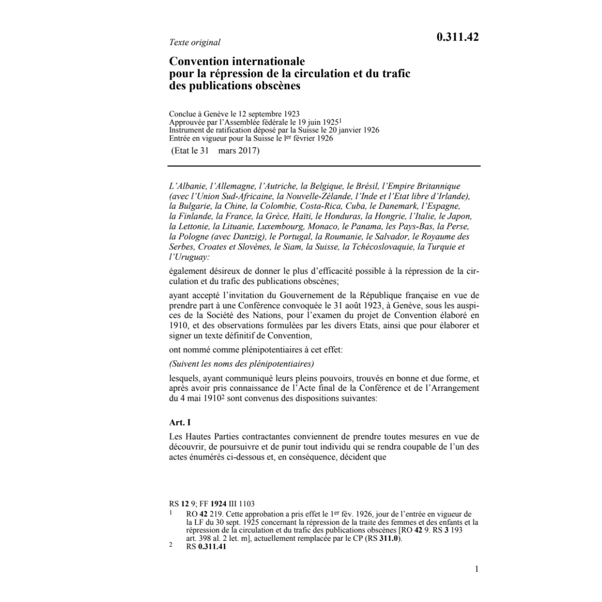 Conv. répression publications obscènes
