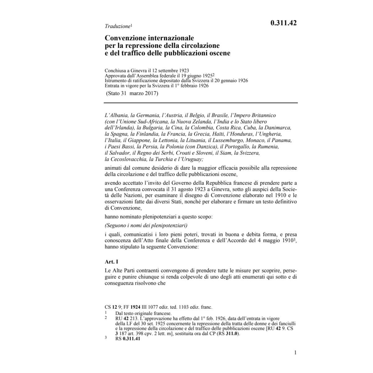 Convenzi. reprimere publicazioni oscene