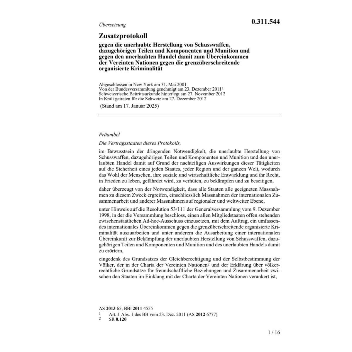 Zusatzprot. Herstellung Schusswaffen