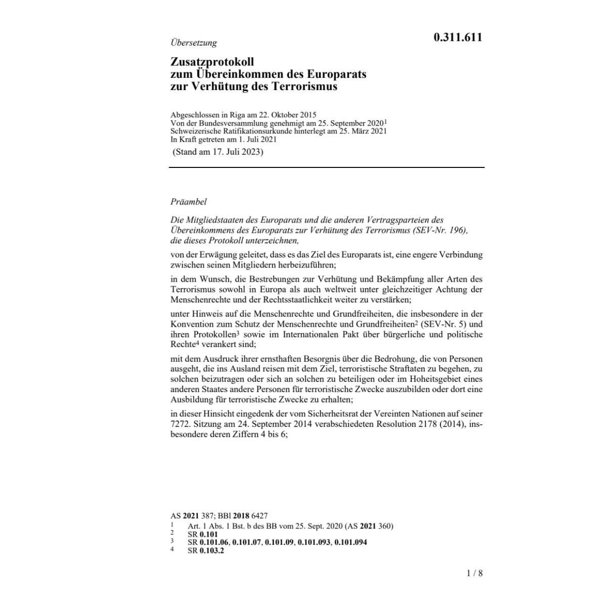 Zusatzprotokoll Europarats Terrorismus