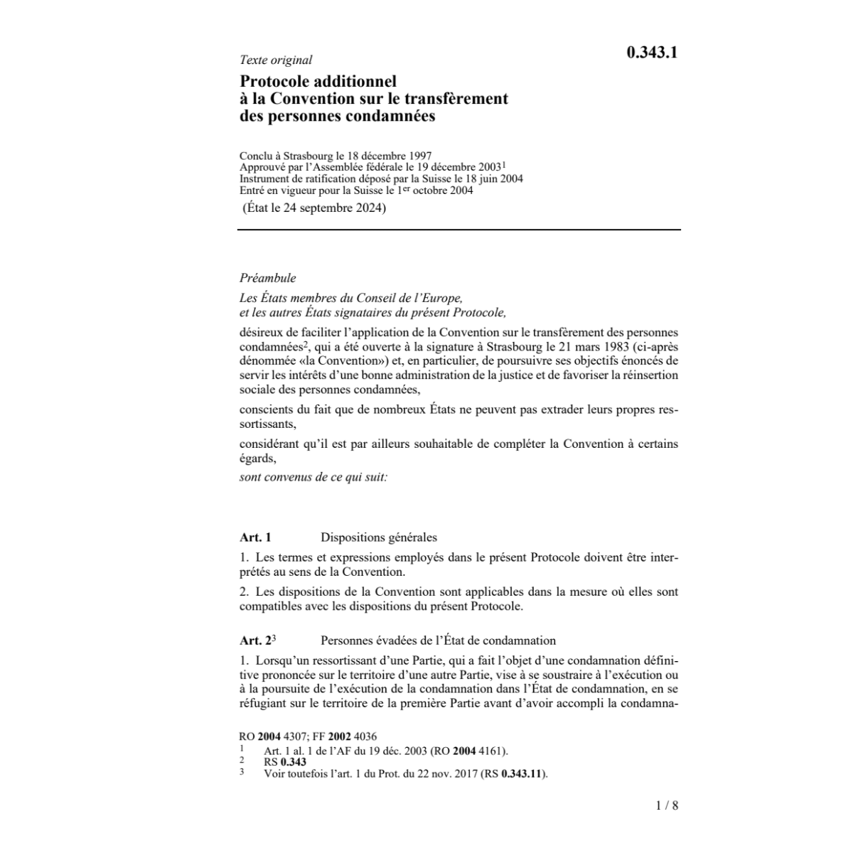 Prot.add.tranfèrement pers. condamnées