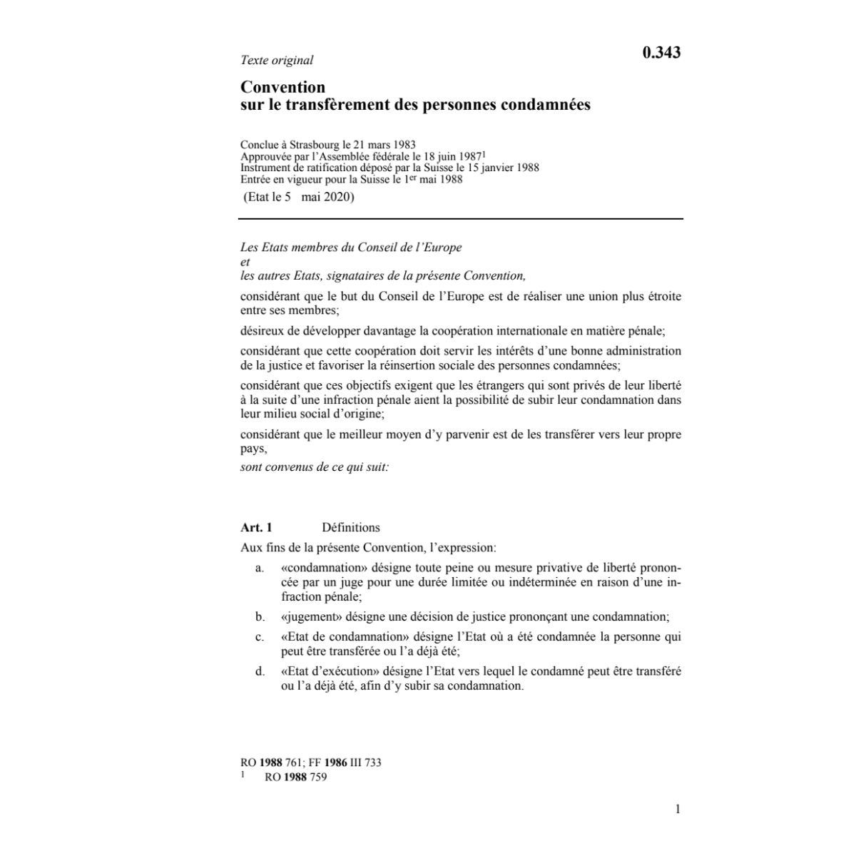 Conv. transfèrement personnes condamnés
