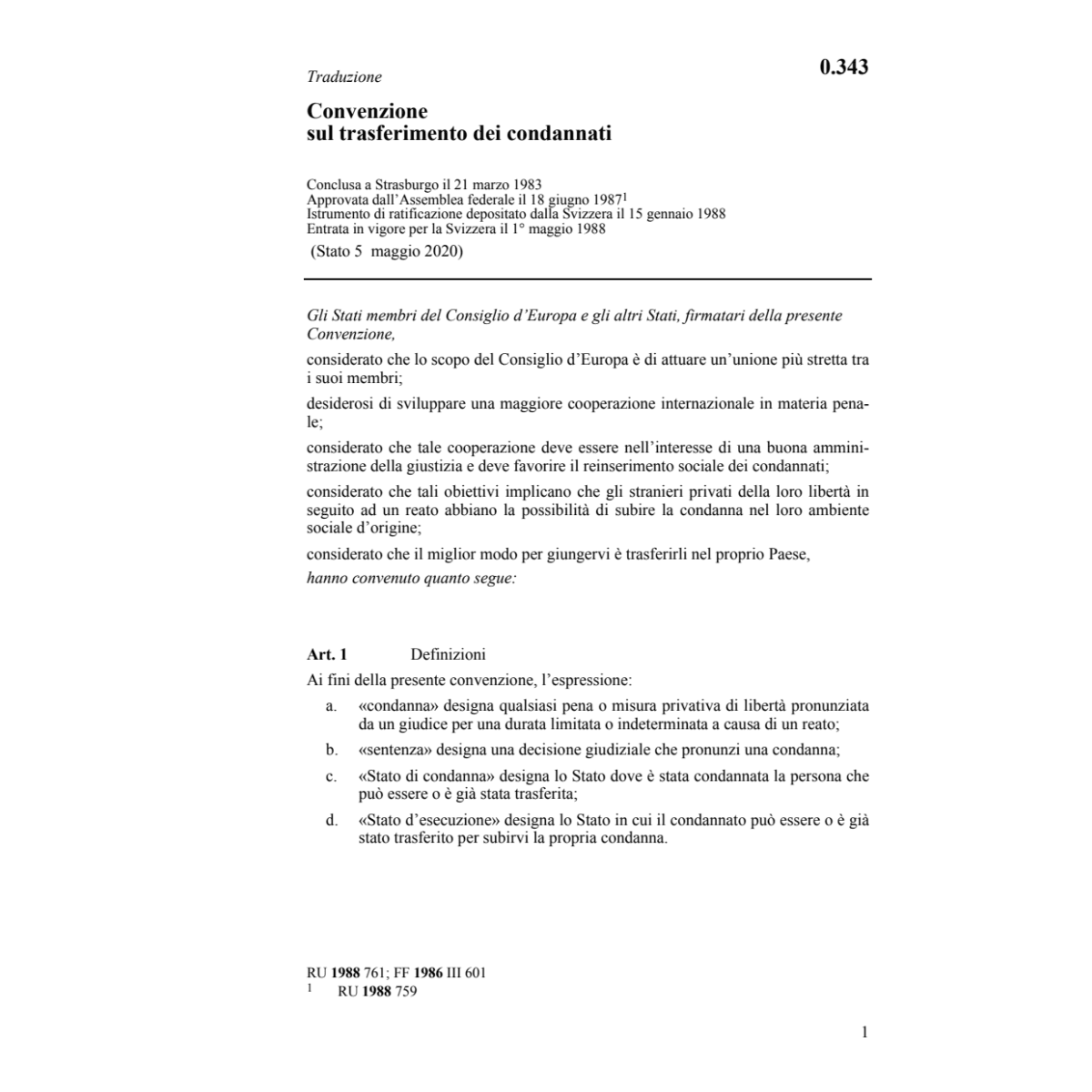 Conv. trasferimento dei condannati