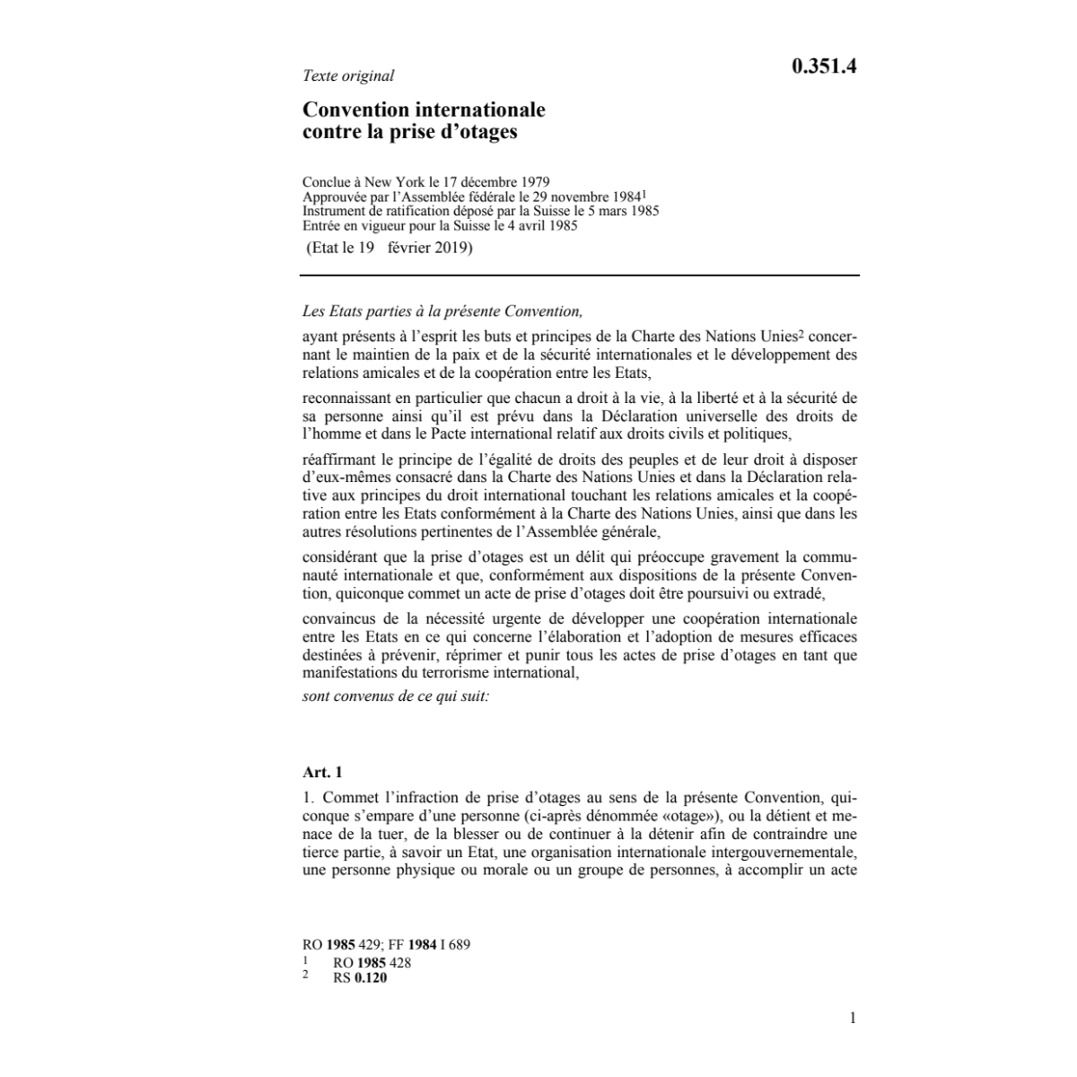 Conv. intern.prise d'otages