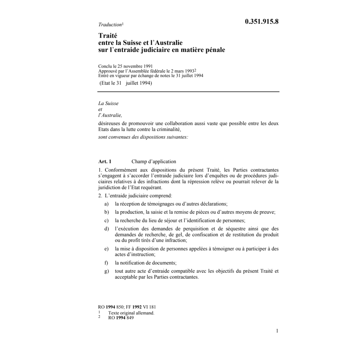 Tr. Australie entraide judiciaire pénale