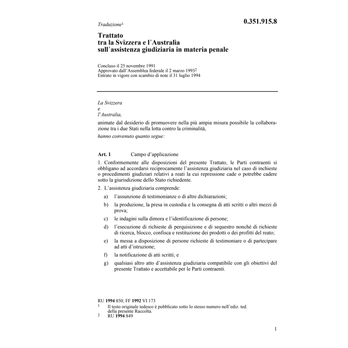 Tr. Australia assistenza giudizi. penale