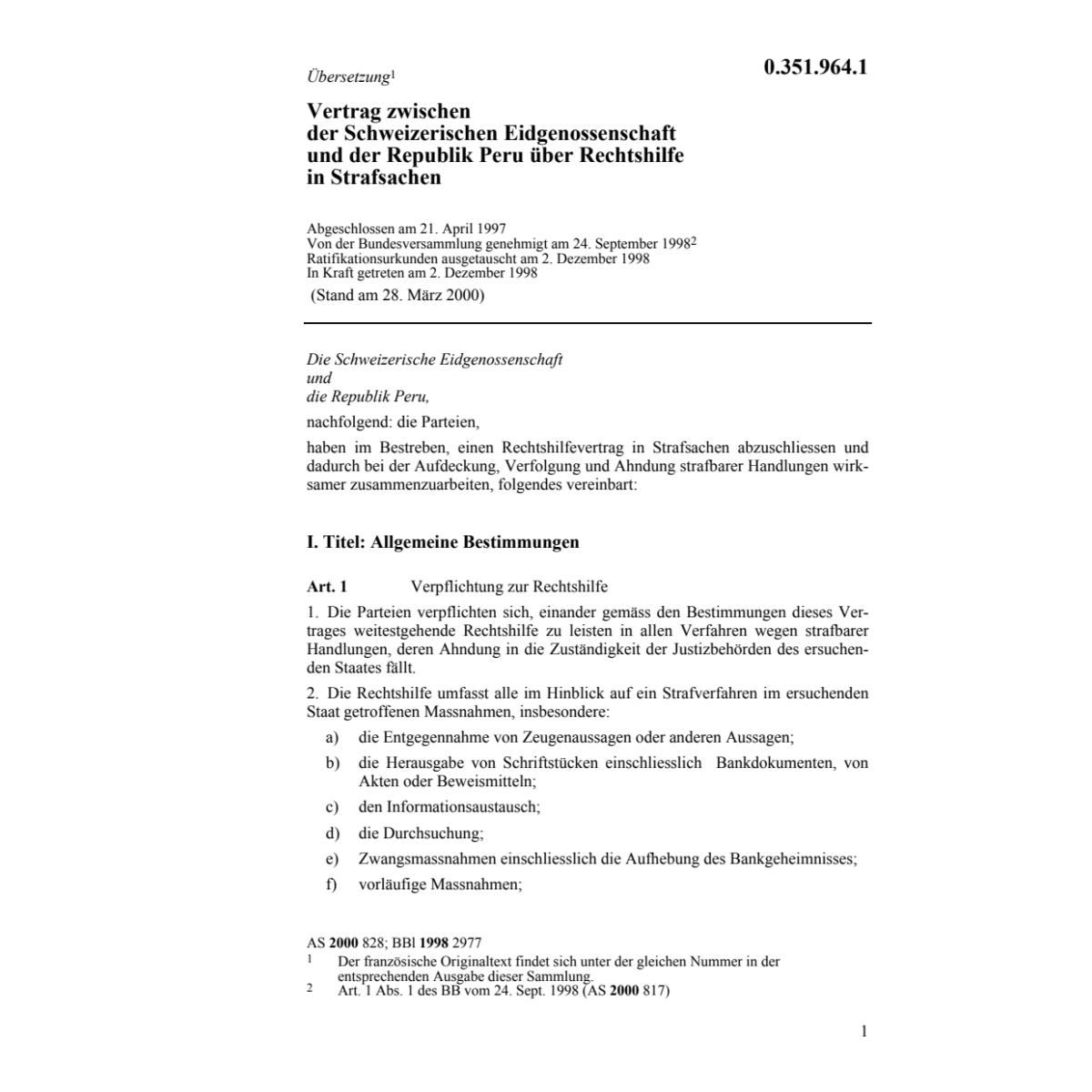 Rechtshilfevertrag Schweiz - Peru