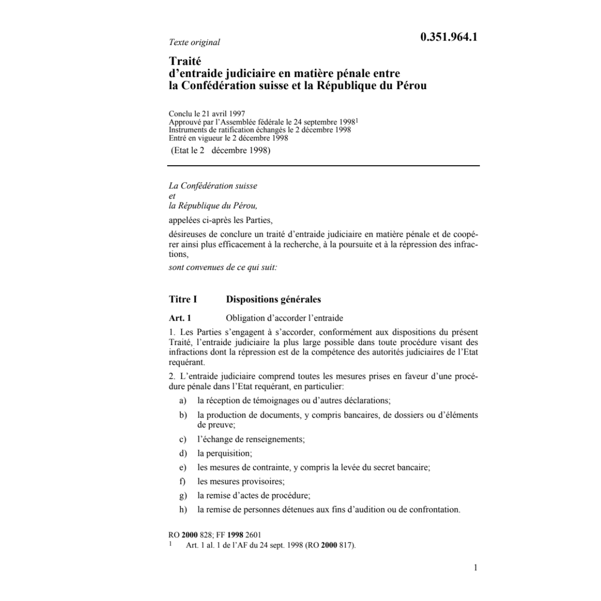 Entraide judiciaire pénale avec Pérou
