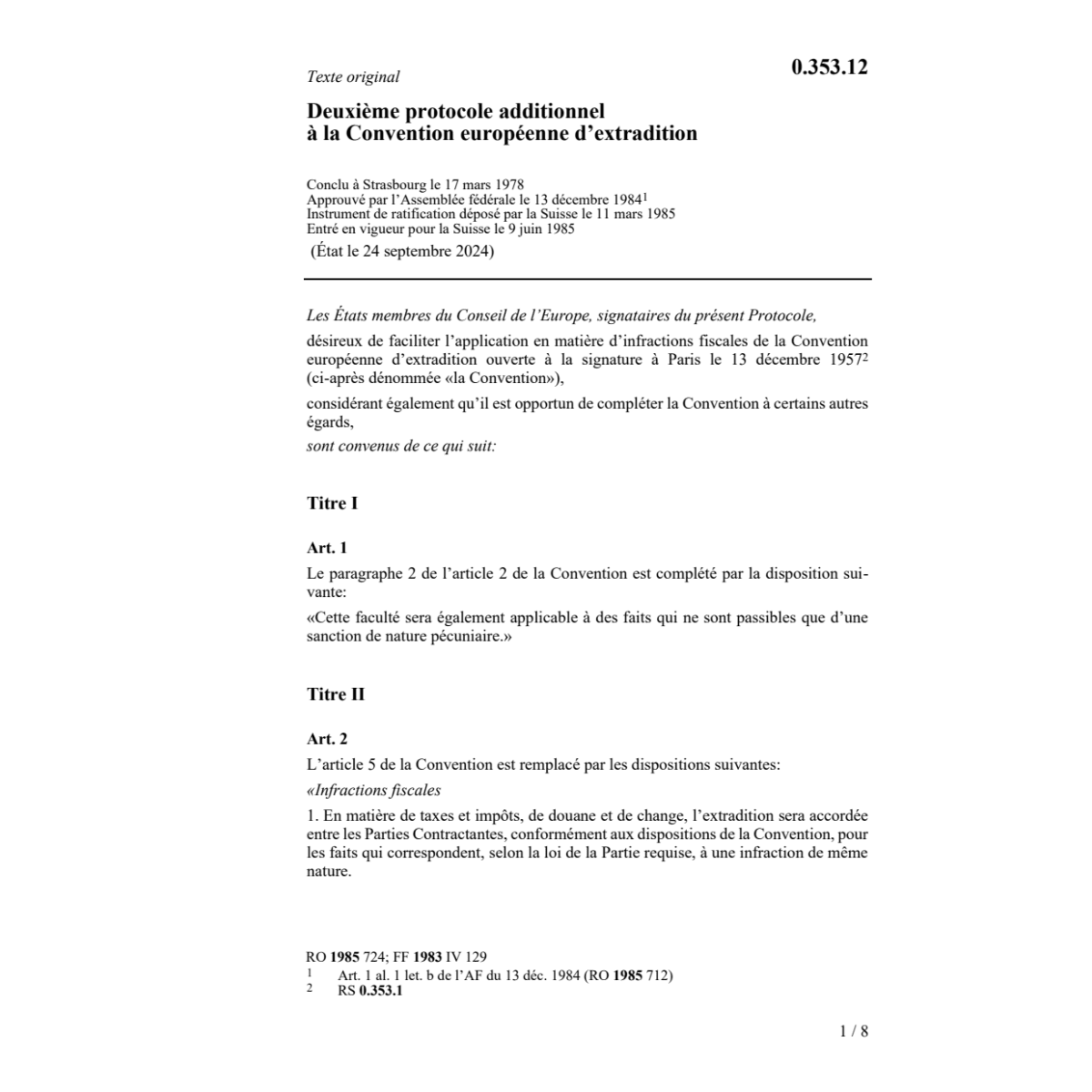 2me Prot. add. Conv. europ. extradition