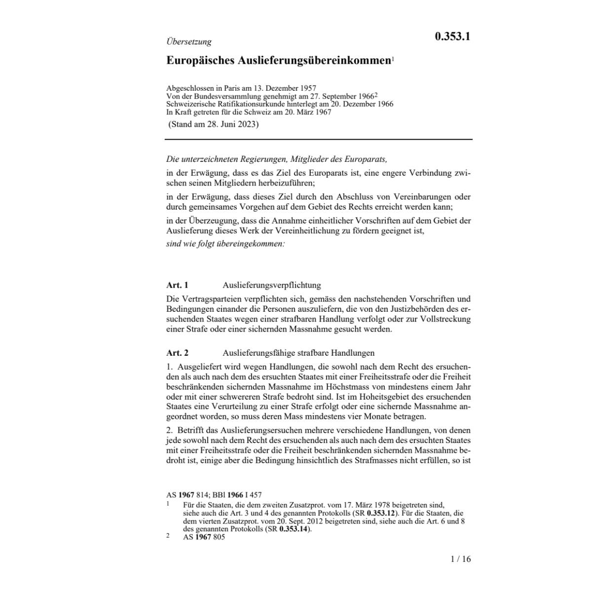 Europ. Auslieferungsübereink.,EAUe