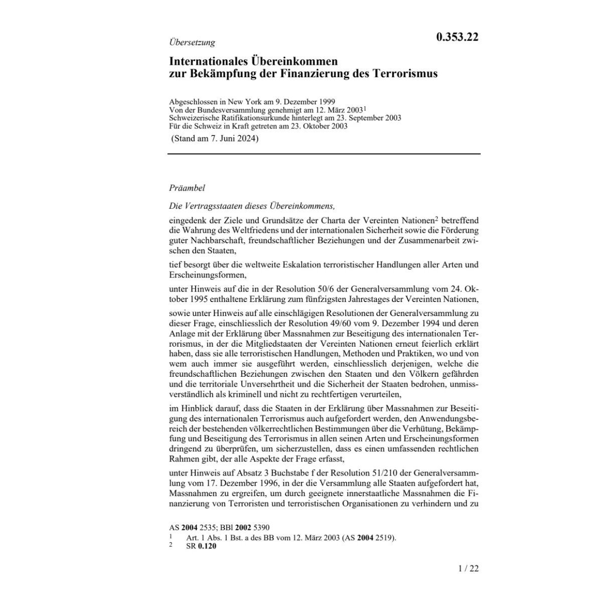 Intern.Übereink.Bekämpfung Terrorismus