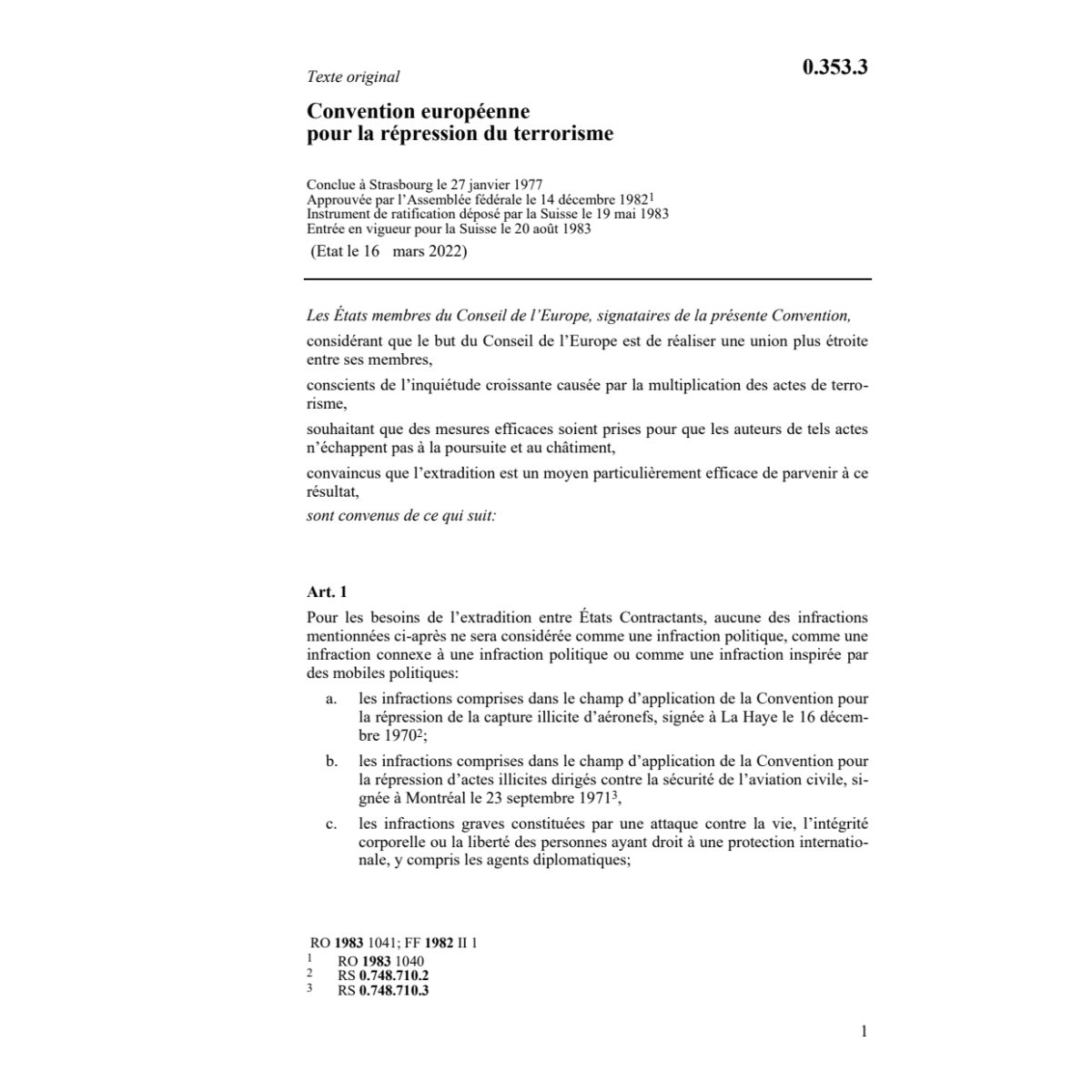 Conv. européen. répression du terrorisme