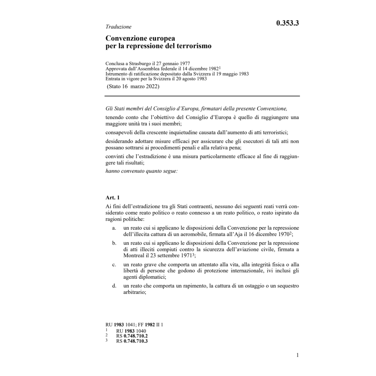 Conv. europ. repressione del terrorismo