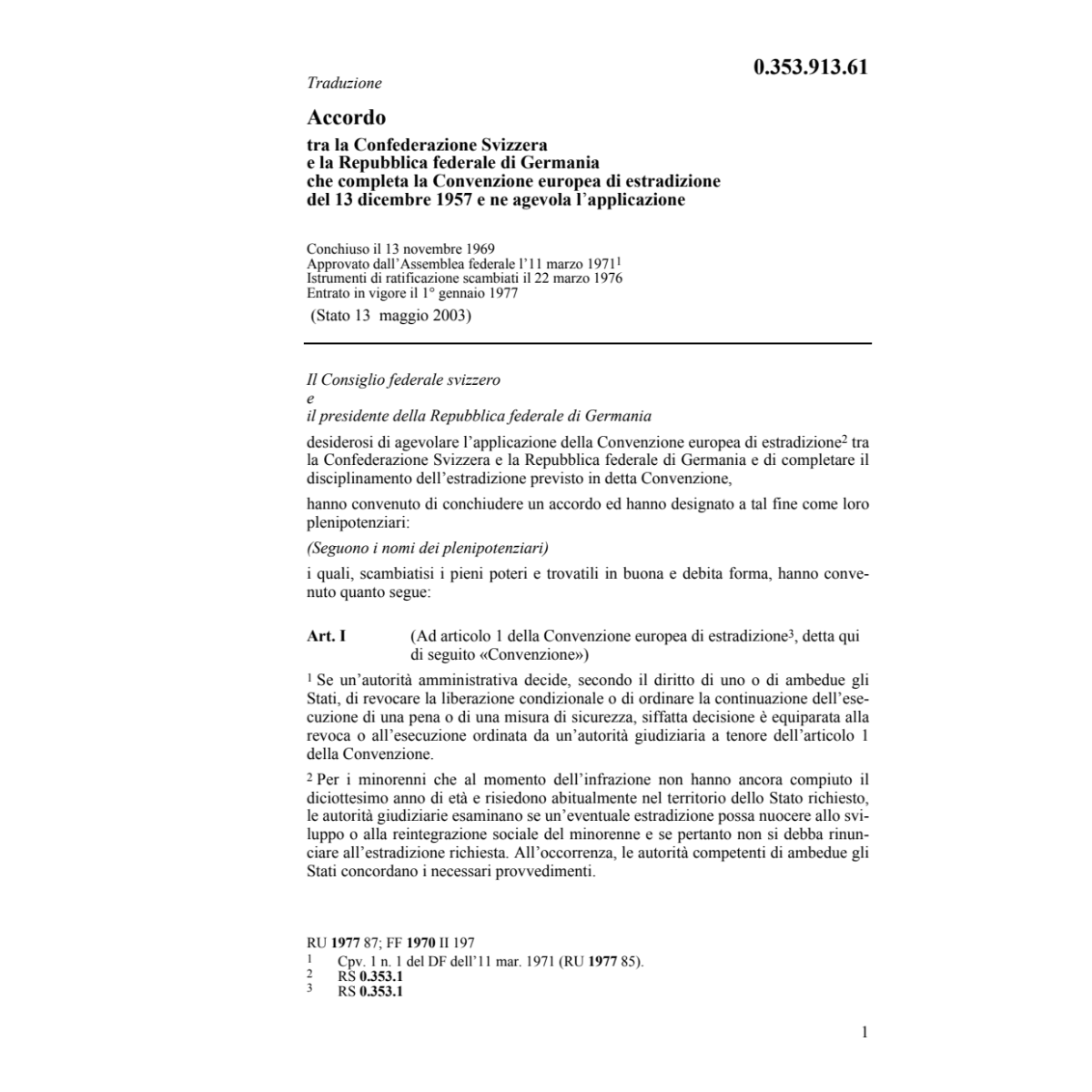 Ac. Germania Conv. europea estradizione